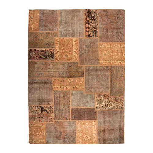 فرش دستبافت مدرن دلنشان، پچورک(چهل تکه)، وینتیج، سری ژرفا، ابعاد: 171×241