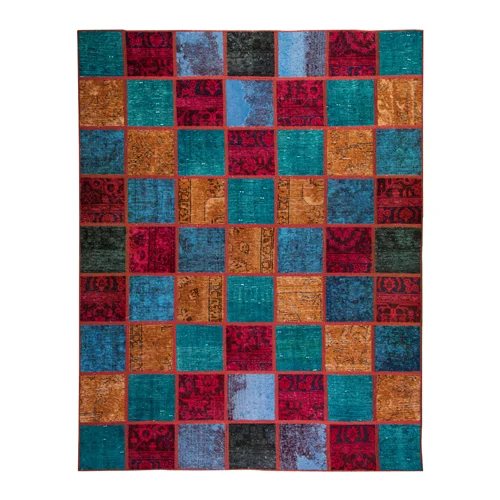 فرش دستبافت مدرن دلنشان، پچورک(چهل تکه)، وینتیج، سری ژرفا، ابعاد:160×205